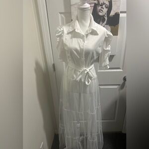 Chic White Long Sleeve Layered Dress